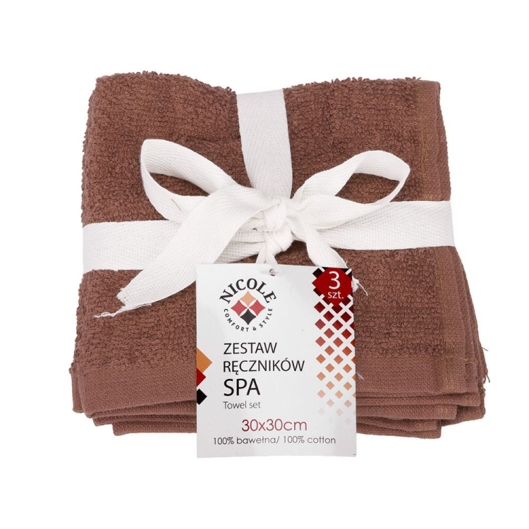 Zestaw ręczników SPA 30x30cm, 3szt czekoladowy RAVI